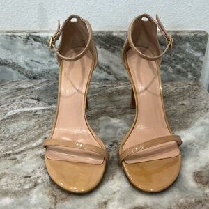 Stuart Weitzman Nude Patent Leather Ankle-Strap Heels